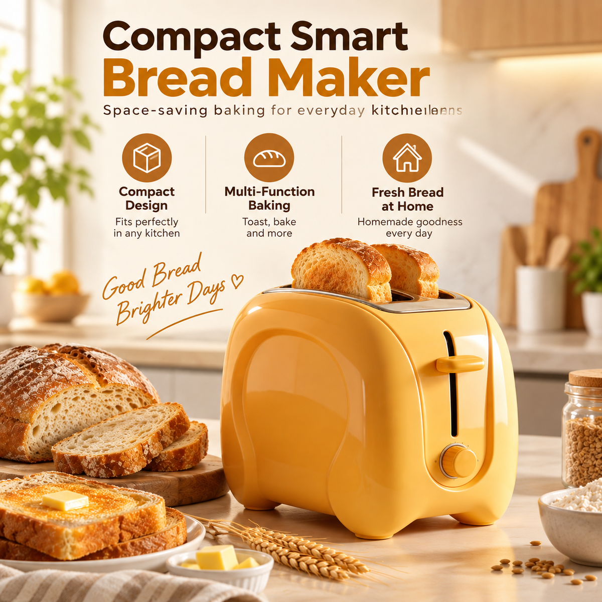 🧡✨ RIISULT Compact Smart Bread Maker | Fresh Homemade Bread with One-Touch Operation | Multi-Function Baking for Toast, Dough & Everyday Recipes | Space-Saving Design for Daily Home Use