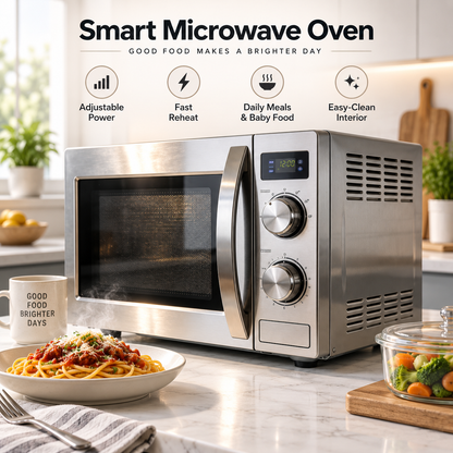 🥘 RIISULT Smart Multi-Function Microwave Oven | 360° Uniform Heating & Adjustable Power | One-Touch Fast Reheat | Easy-Clean Interior | Quiet Home Food Warmer for Daily Meals & Baby Food ✨
