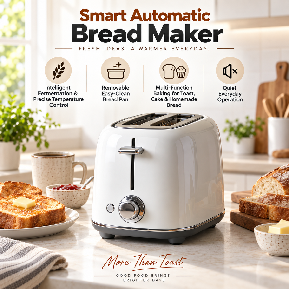 🍞✨ RIISULT Smart Automatic Bread Maker | Intelligent Fermentation & Precise Temperature Control | Removable Easy-Clean Bread Pan | Multi-Function Baking for Toast, Cake & Homemade Bread | Quiet Everyday Operation