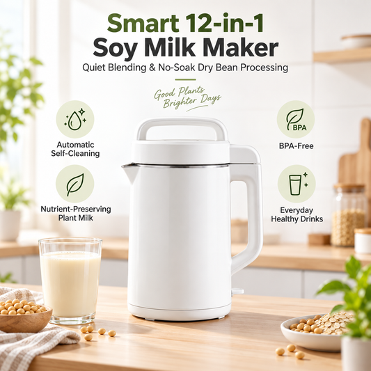 ✨ RIISULT Smart 12-in-1 Soy Milk Maker | Quiet Blending & No-Soak Dry Bean Processing | Automatic Self-Cleaning | Nutrient-Preserving Plant Milk Maker | BPA-Free for Everyday Healthy Drinks