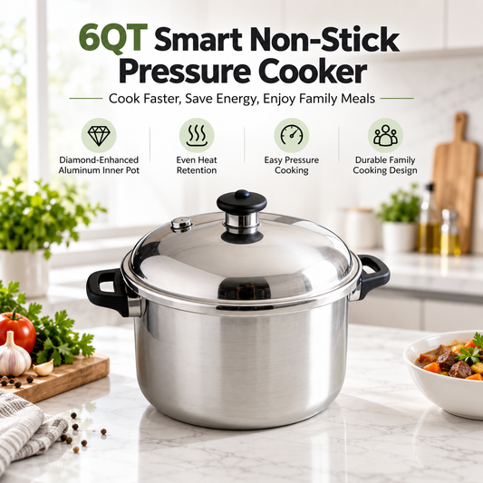 🌹✨ RIISULT 6QT Smart Non-Stick Pressure Cooker | Diamond-Enhanced Aluminum Inner Pot | Touch Control & One-Touch Pressure Release | Fast, Energy-Efficient Cooking for Everyday Family Meals