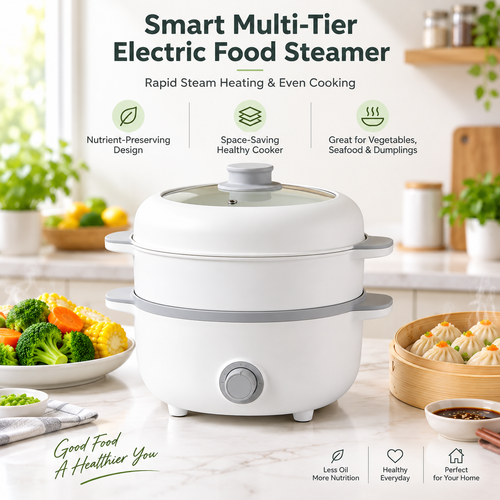 ✨ RIISULT Smart Multi-Tier Electric Food Steamer | Rapid Steam Heating & Even Cooking | Nutrient-Preserving Design | Space-Saving Healthy Cooker for Vegetables, Seafood, Dumplings & Everyday Family Meals