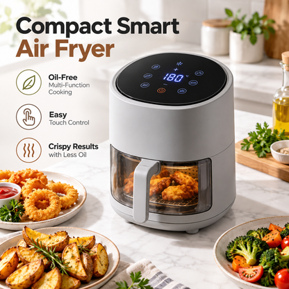 🌹✨ RIISULT Compact Smart Air Fryer | 360° Rapid Hot-Air Circulation | Oil-Free Multi-Function Cooking | Space-Saving Design for Crispy Snacks, Everyday Meals & Quick Home Cooking