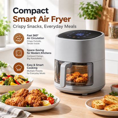 🌹✨ RIISULT Compact Smart Air Fryer | 360° Rapid Hot-Air Circulation | Oil-Free Multi-Function Cooking | Space-Saving Design for Crispy Snacks, Everyday Meals & Quick Home Cooking