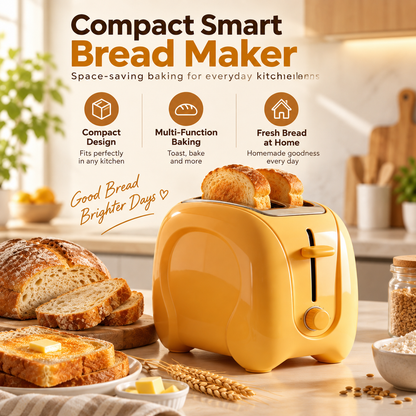 🧡✨ RIISULT Compact Smart Bread Maker | Fresh Homemade Bread with One-Touch Operation | Multi-Function Baking for Toast, Dough & Everyday Recipes | Space-Saving Design for Daily Home Use